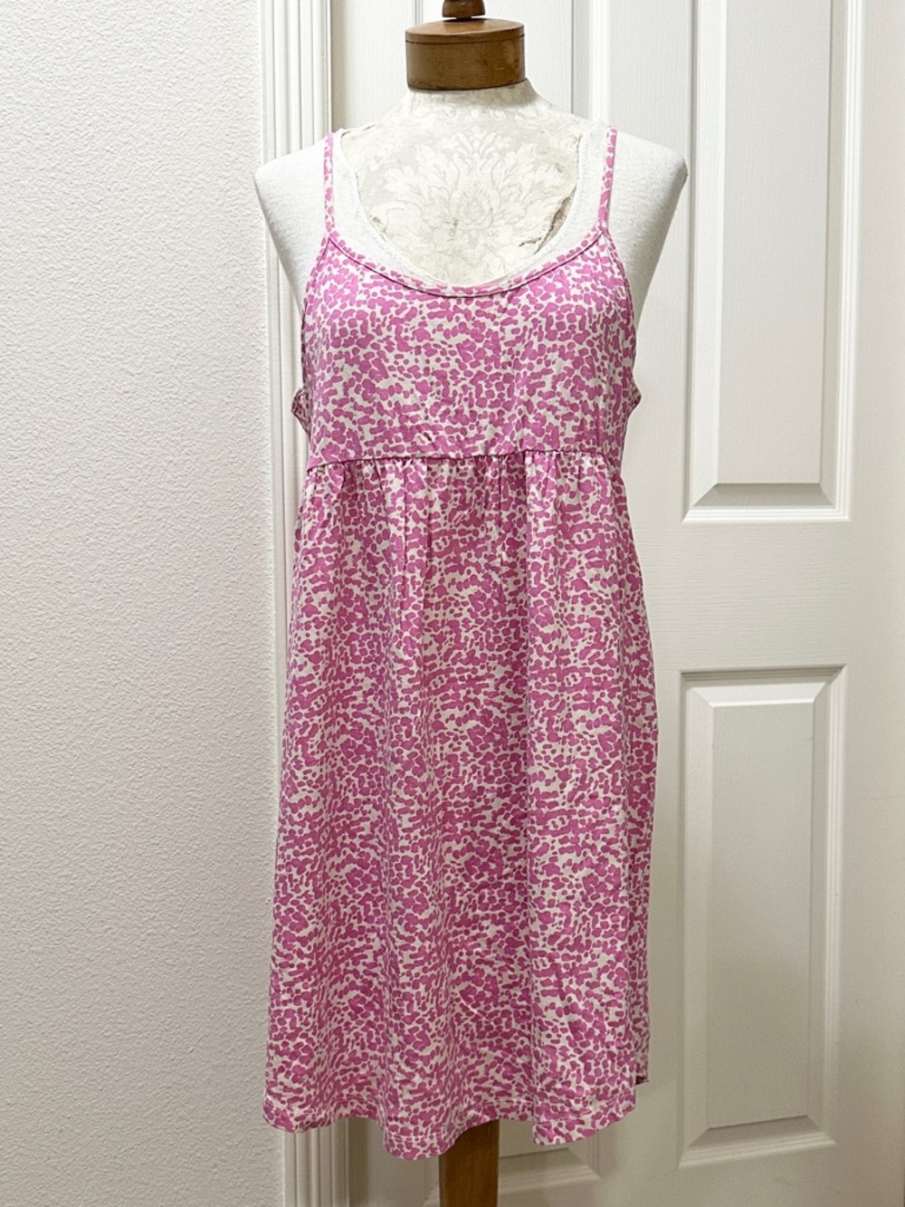 Vintage H&M Pink/Beige Printed Spaghetti Strap Sundress - L